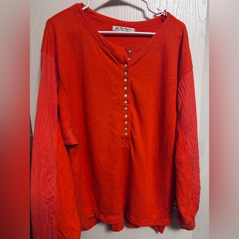 Free People We The Free Back At It Henley Top in Orange - Picture 4 of 6